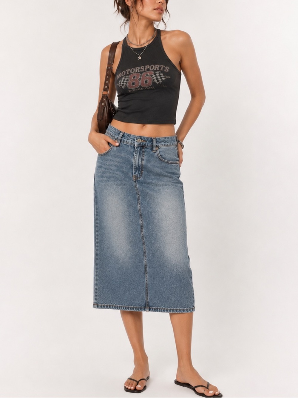 Angel Kiss Vintage Y2K Denim Midi Skirt Light Medium Wash Size Small